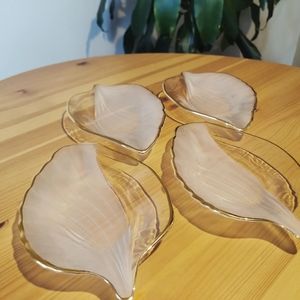 Frosted glass leaf plates set of 4
